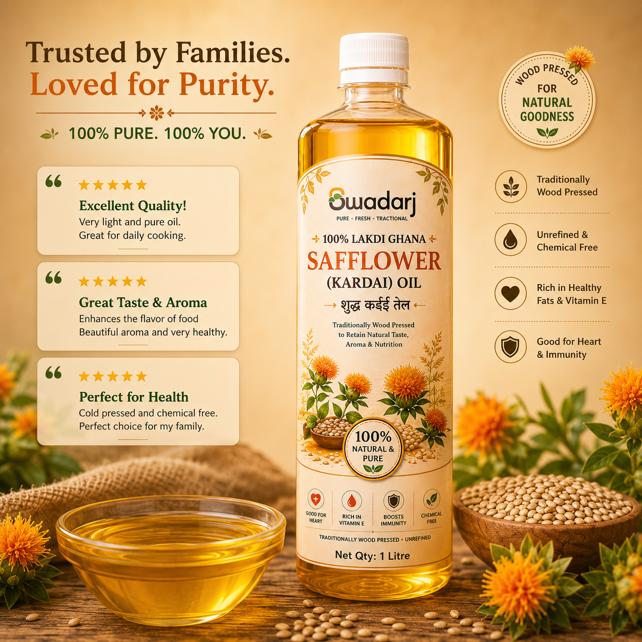 Pure Safflower (Kardai) Oil